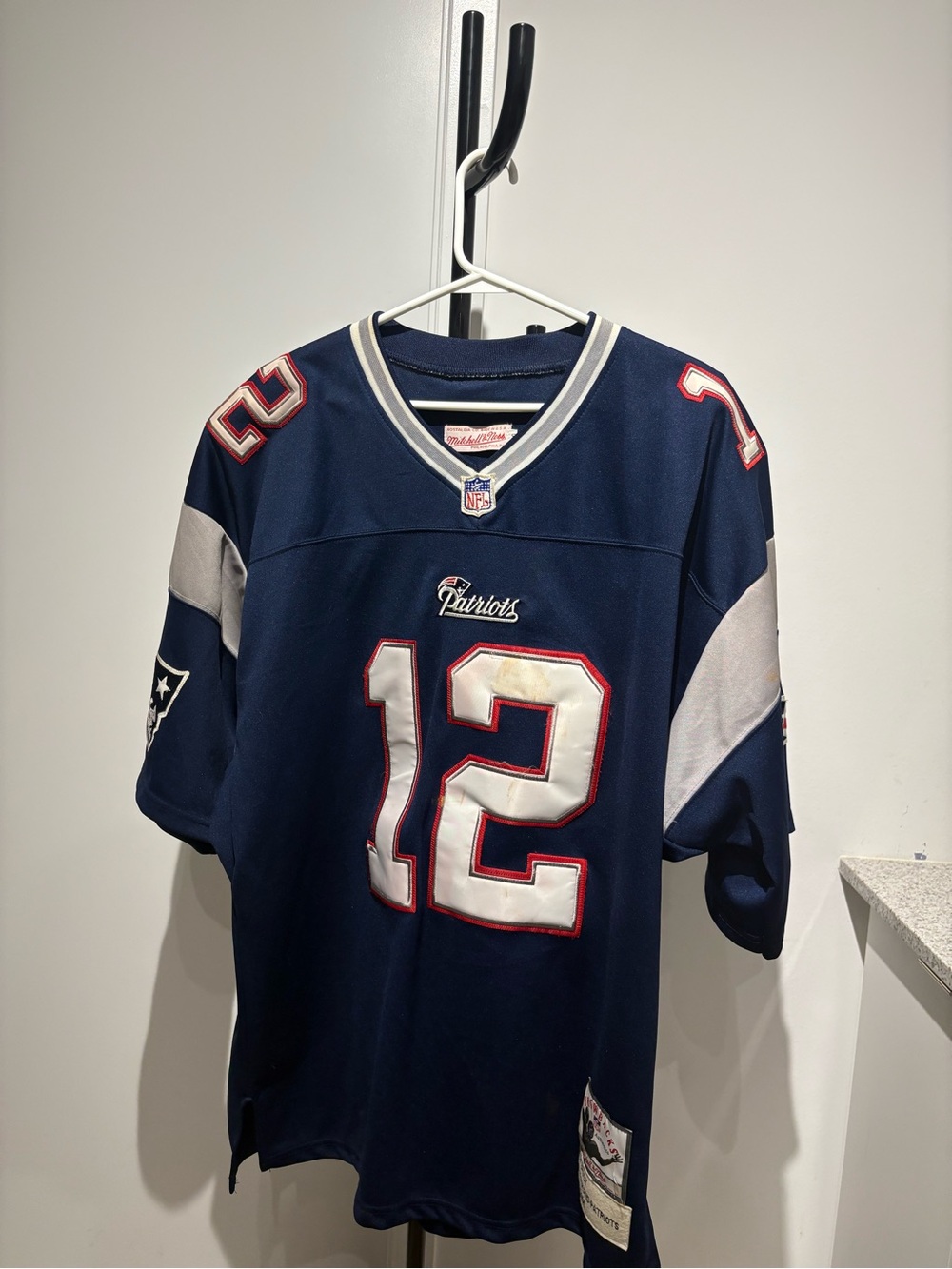 Mitchell & Ness Navy V-Neck Patriots Football Sweater